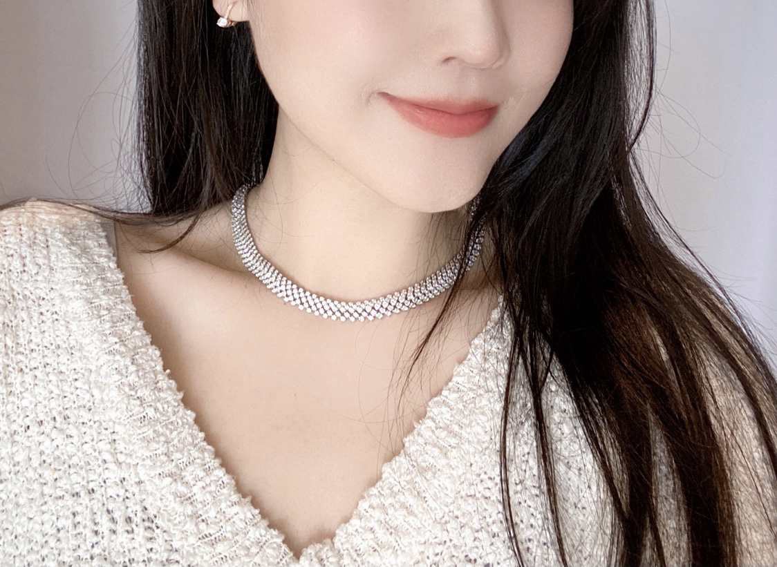 Wide version full diamond necklace luxury style