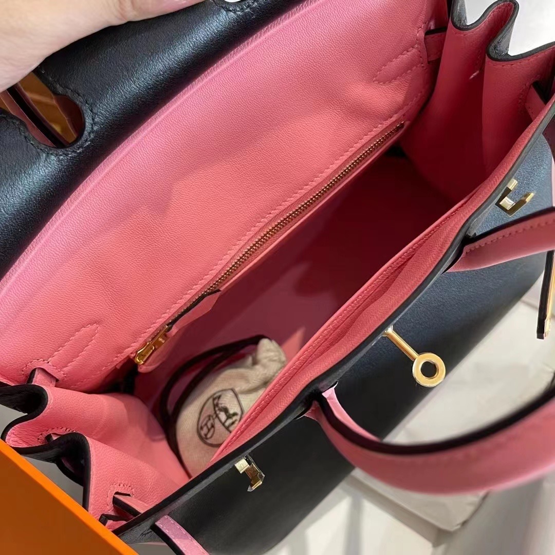 New York USA HM HSS BK Swift Leather 89 Noir + 1Q Rose Confetti 奶昔粉