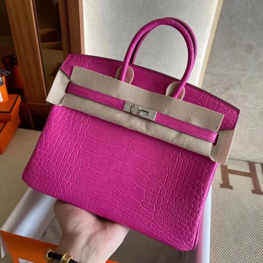 爱马仕铂金包价格 Abu Dhabi UAE HM BK 25cm 5R Rose Shocking 荧光粉色 Matte alligator crocodile 雾面方块 美洲鳄鱼