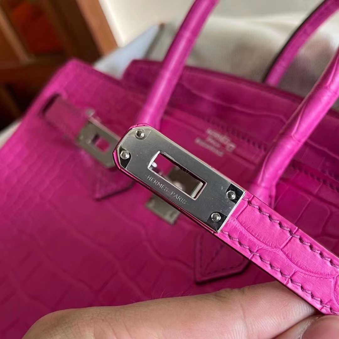 Abu Dhabi UAE HM BK 25cm Matte alligator crocodile 5R Rose Shocking 荧光粉色