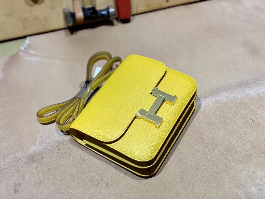 VIP一级品 constance 19cm EP 9D Jaune ambre琥珀黄/金扣 手工缝制 臻品鉴赏