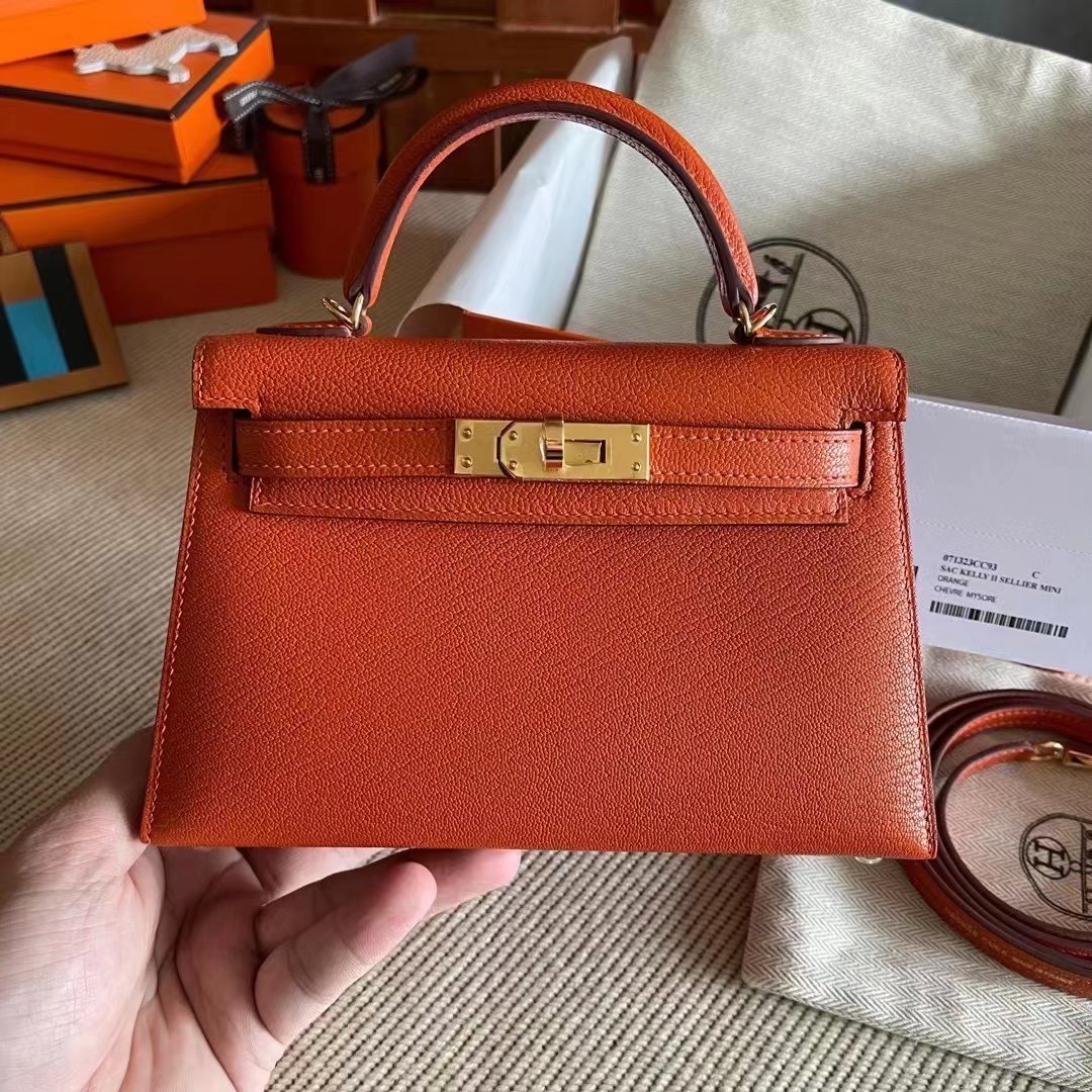 Hong Kong Factory HM Sac KL II Sellier Mini 9J Feu Orange Chevre Mysore