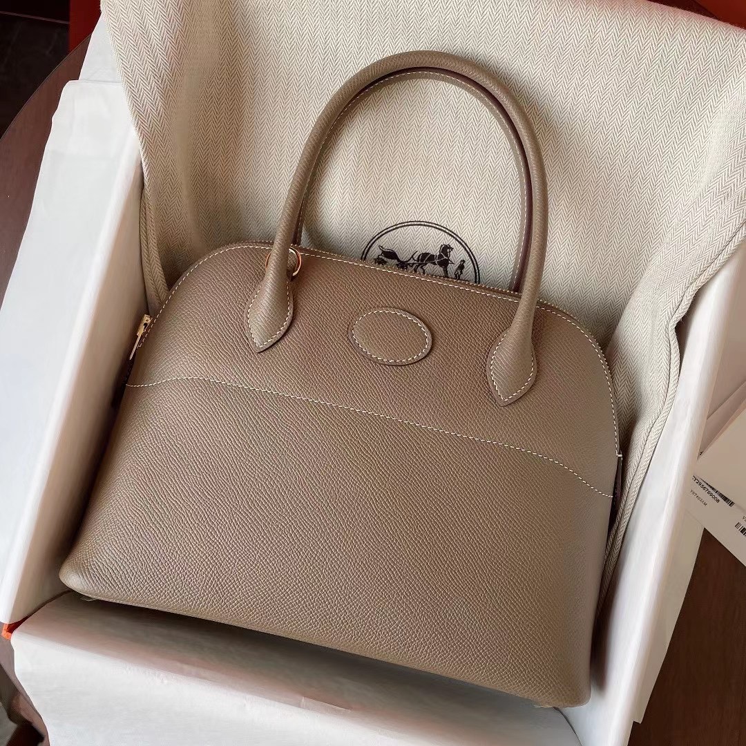 Dubai HM Bolide 27cm Epsom皮 18大象灰 金扣 Etoupe color