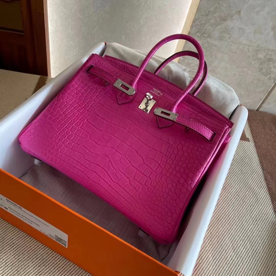 Abu Dhabi UAE HM BK 25cm Matte alligator crocodile 5R Rose Shocking 荧光粉色