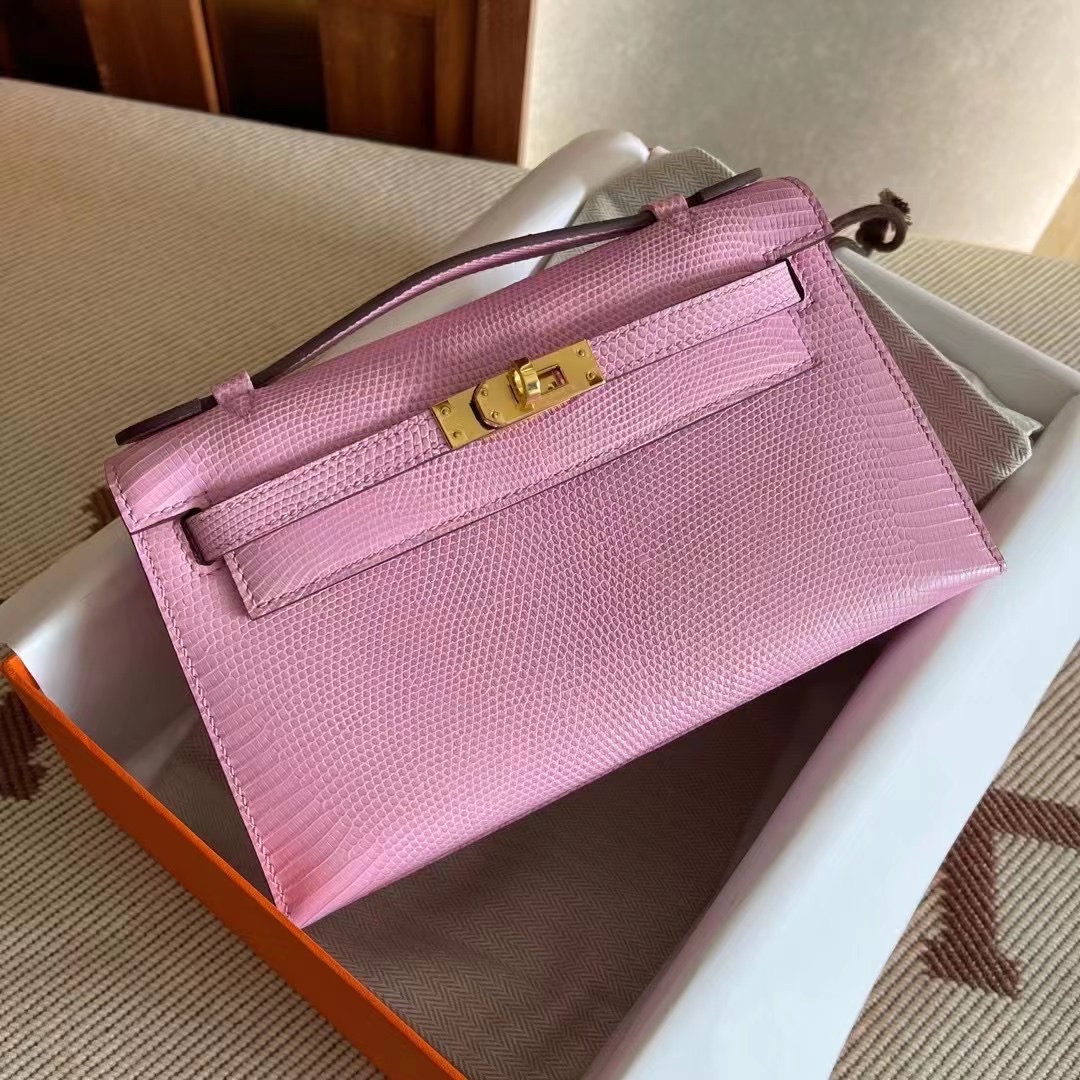 KL pochette 蜥蜴皮 5P粉 金