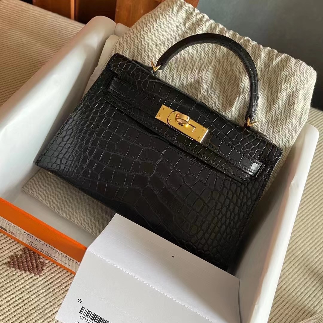 Canada HM Bags KL 2 Sellier Mini Crocodile Leather Matte C89 Noir