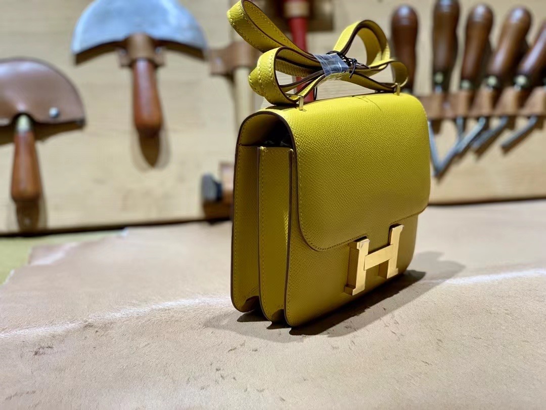 VIP一级品 constance 19cm EP 9D Jaune ambre琥珀黄/金扣 手工缝制 臻品鉴赏