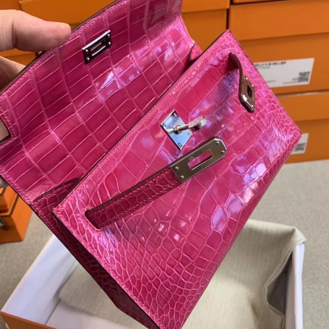 HM MiniKL pochette 22cm E5桃红色 Rose Tyrien 亮面方块 美洲鳄