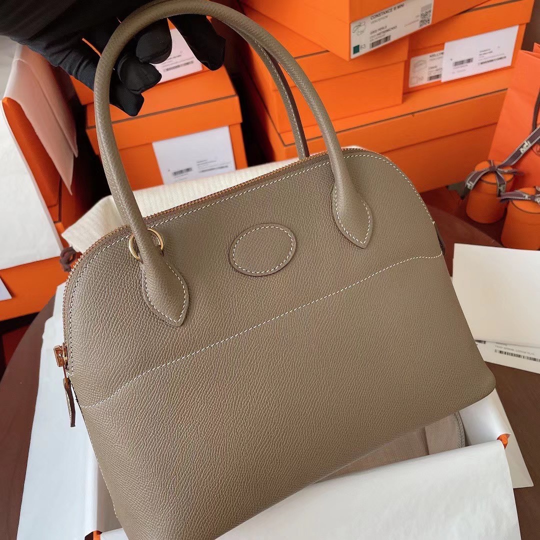 Dubai HM Bolide 27cm Epsom皮 18大象灰 金扣 Etoupe color