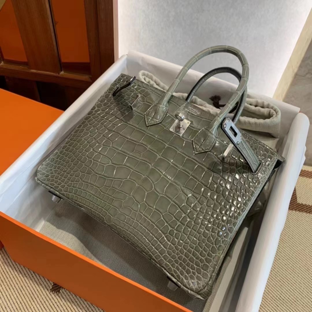 Canada HM BK 25cm 81 Gris Tourterelle Shiny Alligator Crocodile