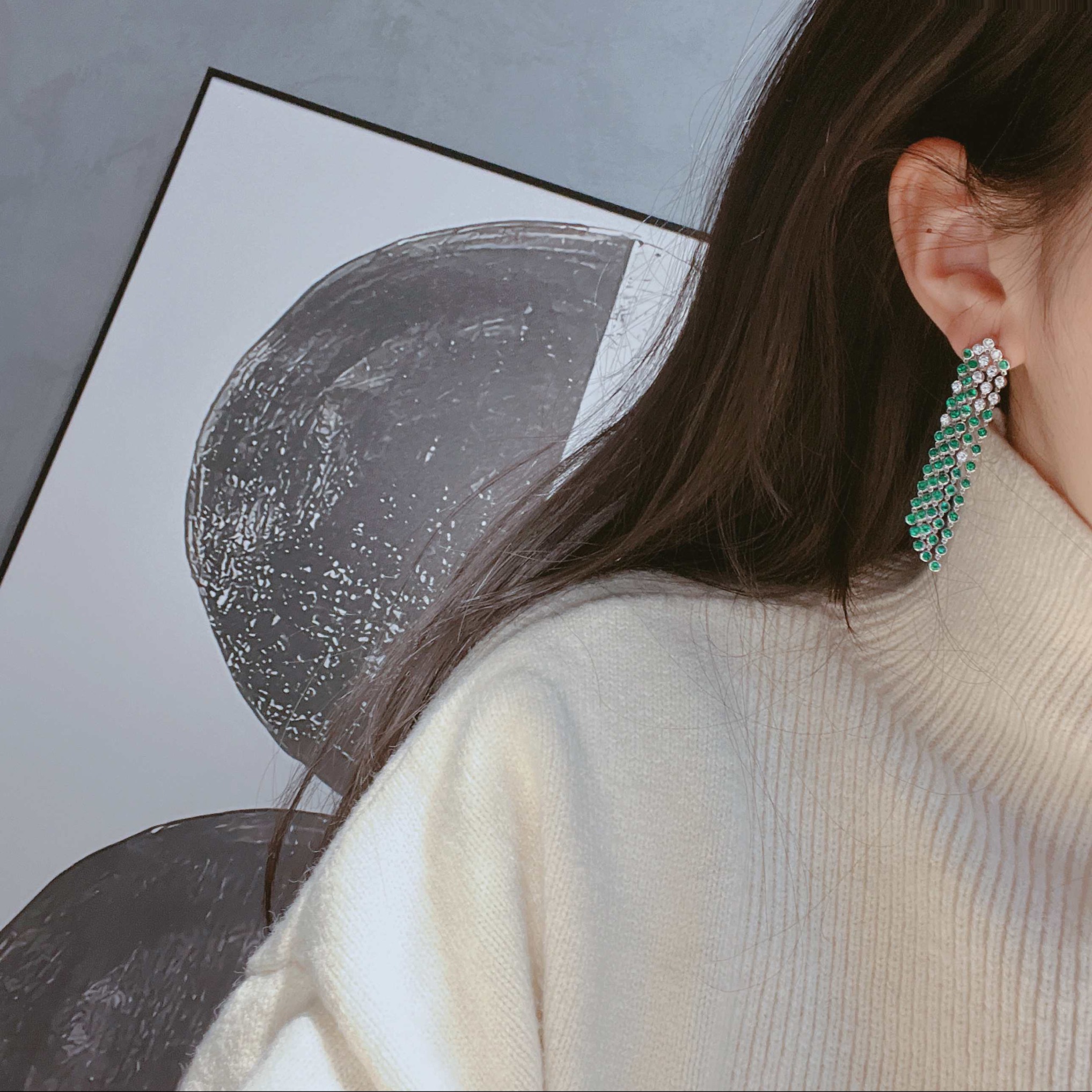 Emerald earrings 18k white gold inlaid with natural diamonds ➕ emerald gems
