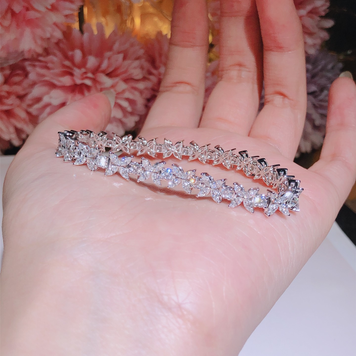 Tiffany Narrow Alternating Bracelet White Gold With Diamond