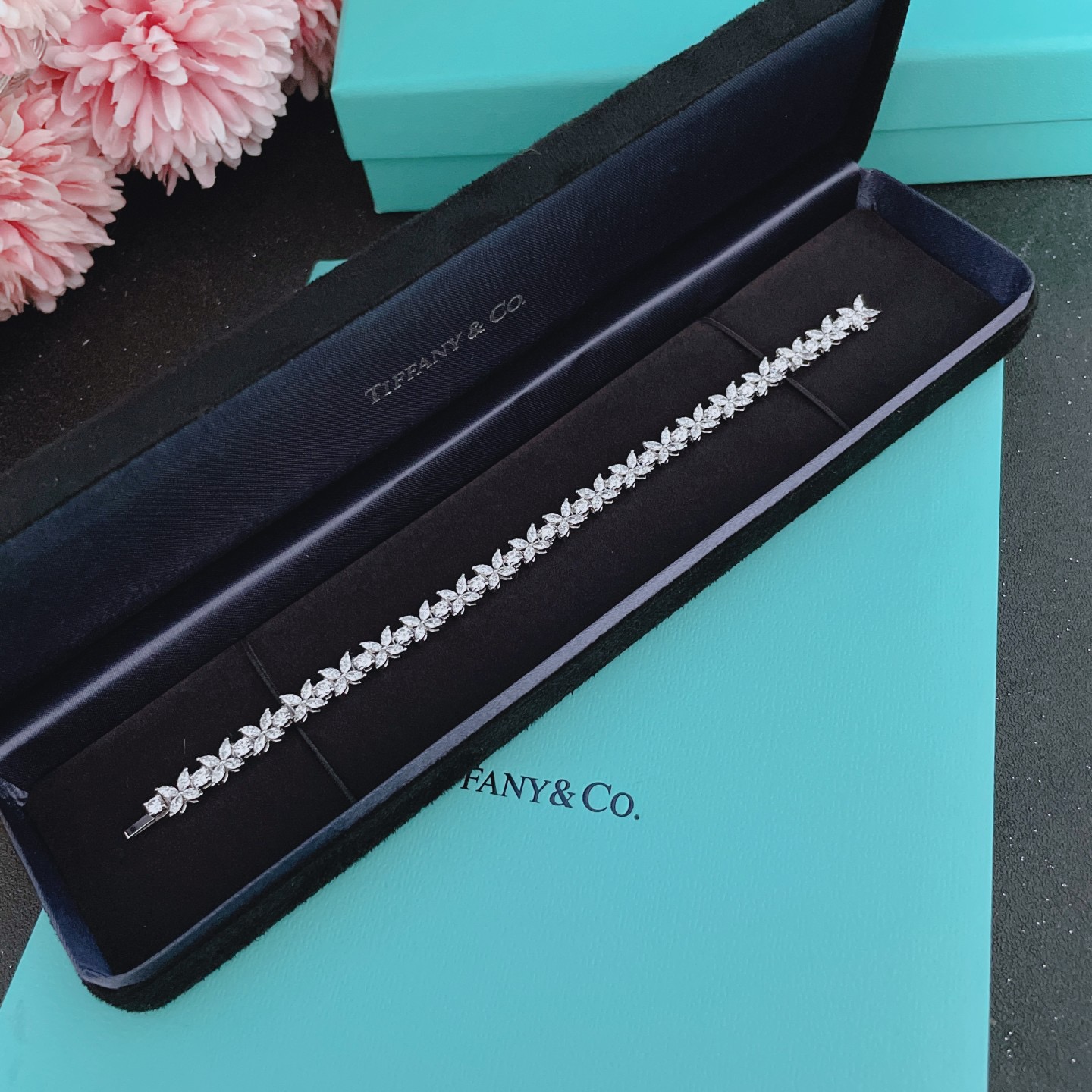 Tiffany Narrow Alternating Bracelet White Gold With Diamond