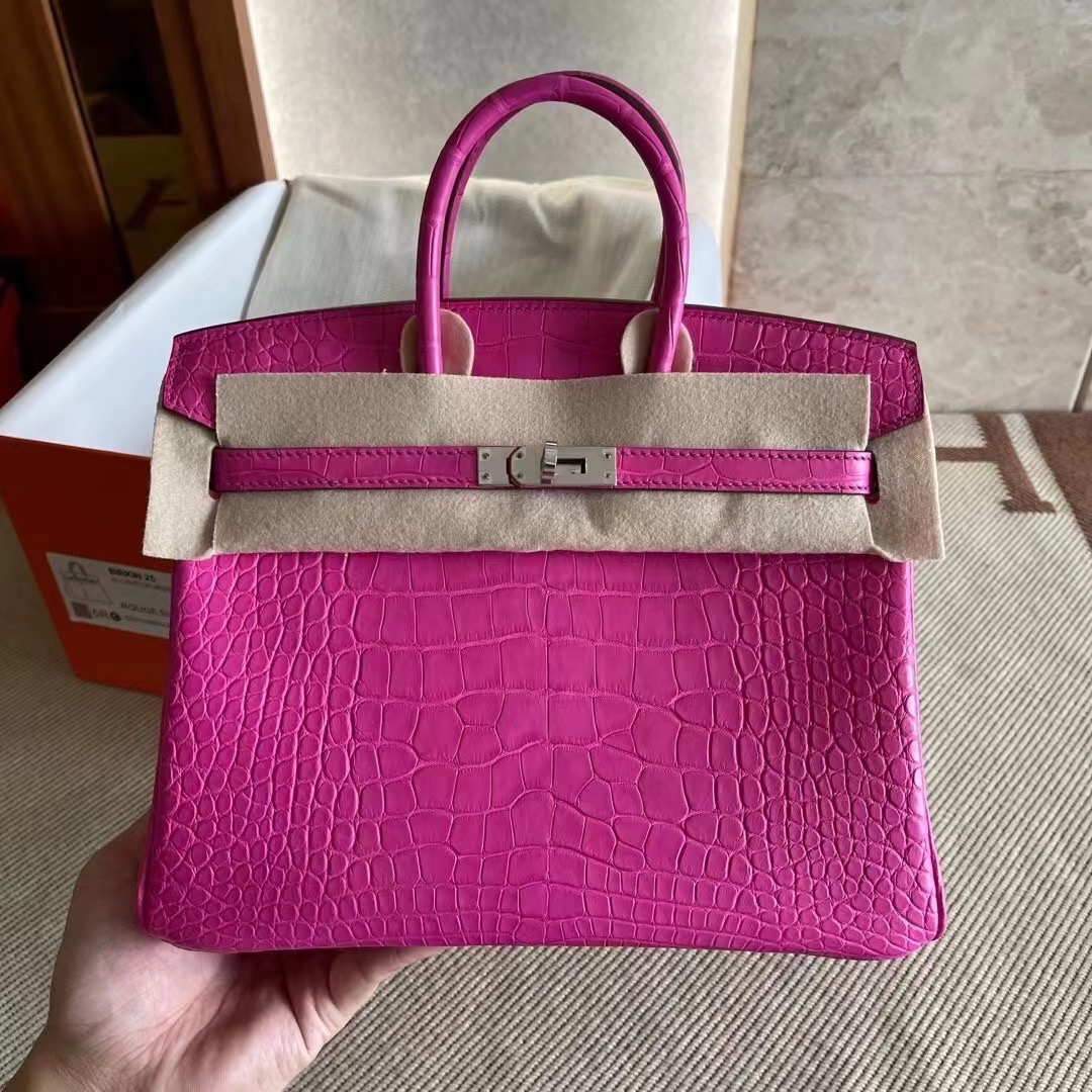 Abu Dhabi UAE HM BK 25cm Matte alligator crocodile 5R Rose Shocking 荧光粉色