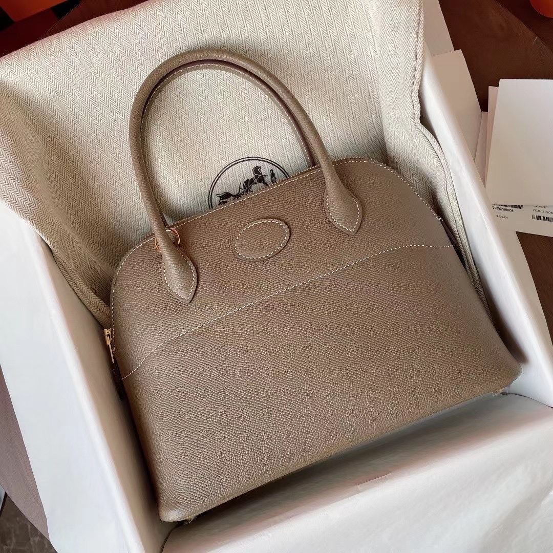 Dubai HM Bolide 27cm Epsom皮 18大象灰 金扣 Etoupe color