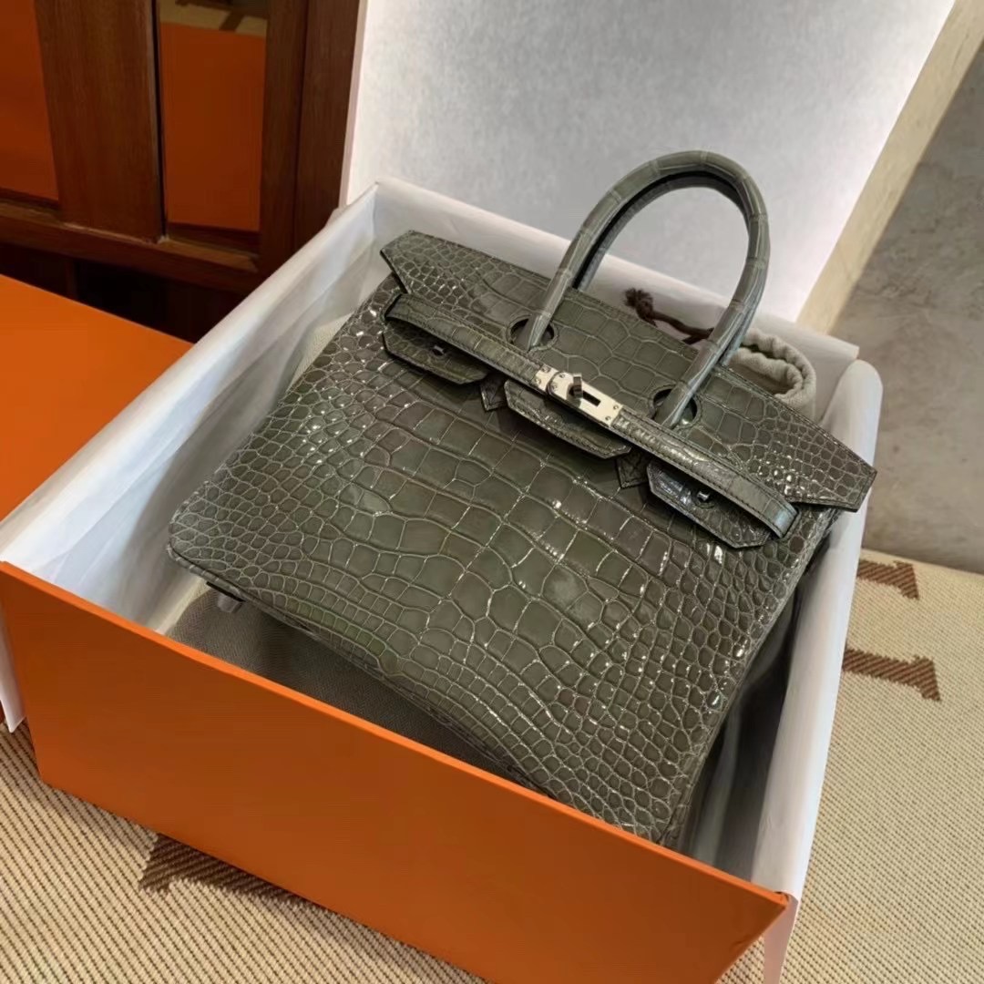 Canada HM BK 25cm 81 Gris Tourterelle Shiny Alligator Crocodile