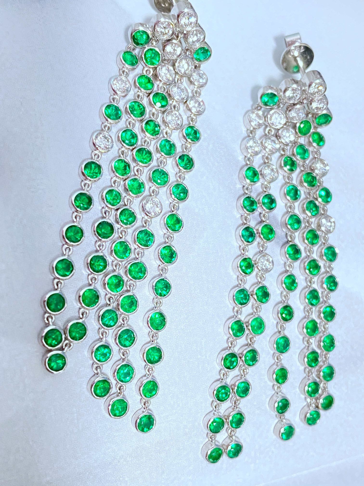 Emerald earrings 18k white gold inlaid with natural diamonds ➕ emerald gems