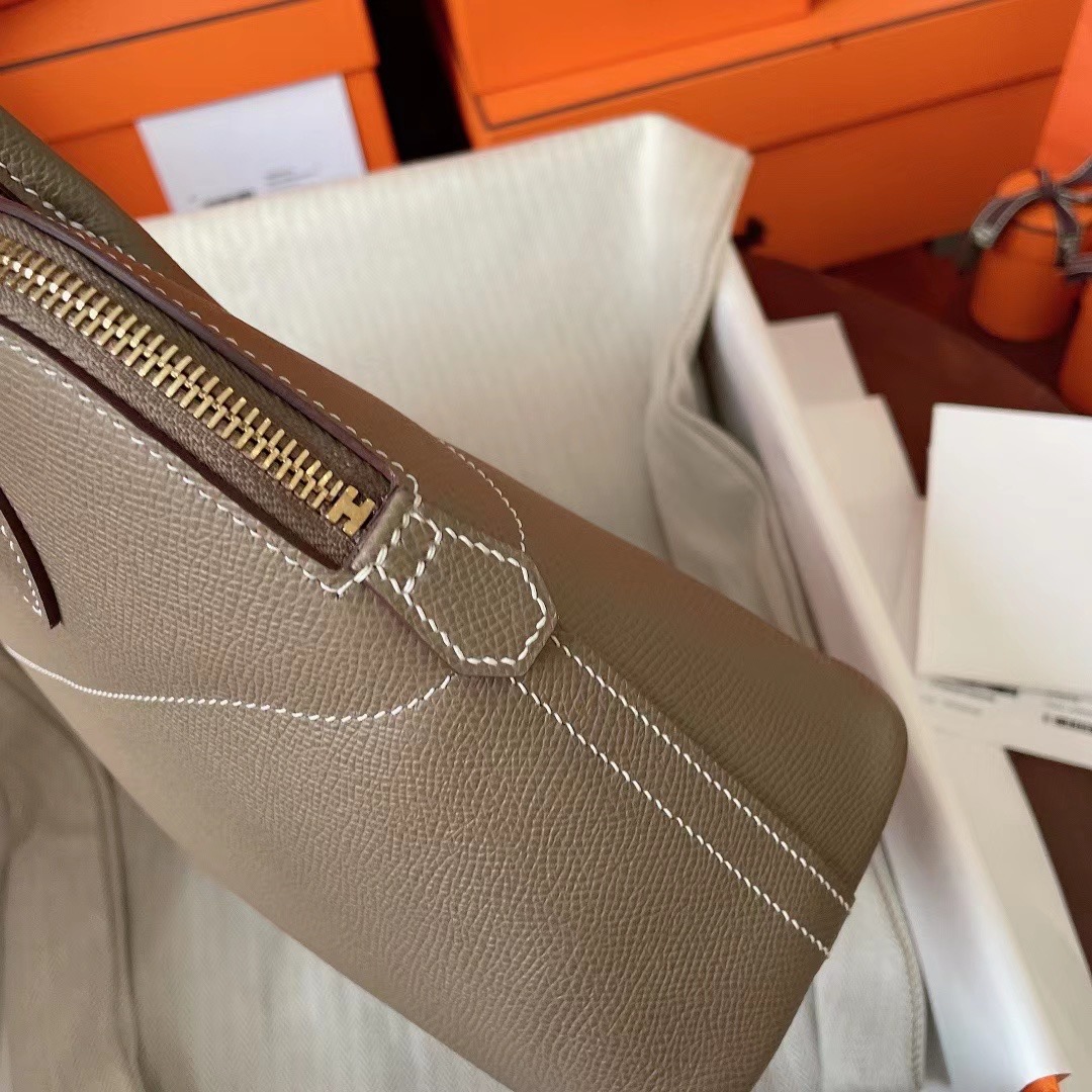 Dubai HM Bolide 27cm Epsom皮 18大象灰 金扣 Etoupe color