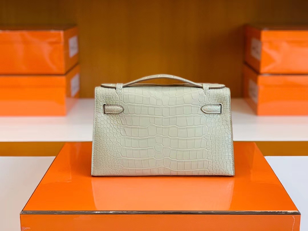 HM KL Pochette Touch Matte Alligator Crocodile Y1 Vanille Barenia Natural