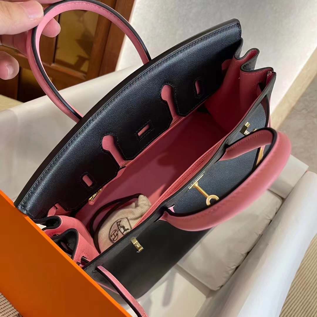 New York USA HM HSS BK Swift Leather 89 Noir + 1Q Rose Confetti 奶昔粉