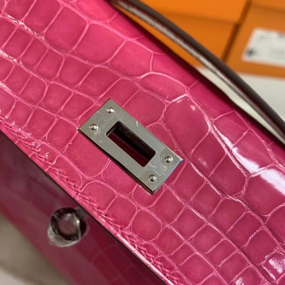 HM MiniKL pochette 22cm E5桃红色 Rose Tyrien 亮面方块 美洲鳄