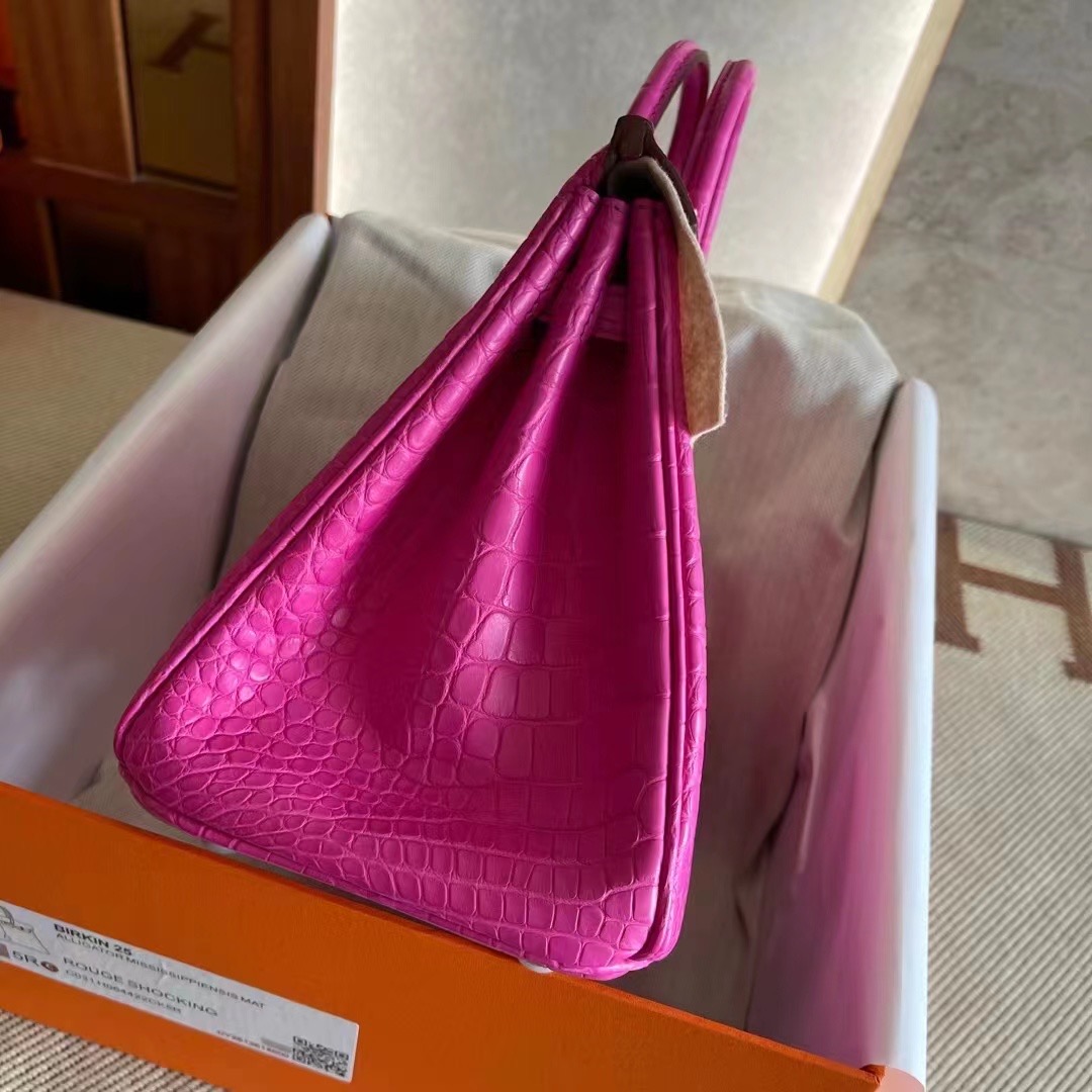 Abu Dhabi UAE HM BK 25cm Matte alligator crocodile 5R Rose Shocking 荧光粉色