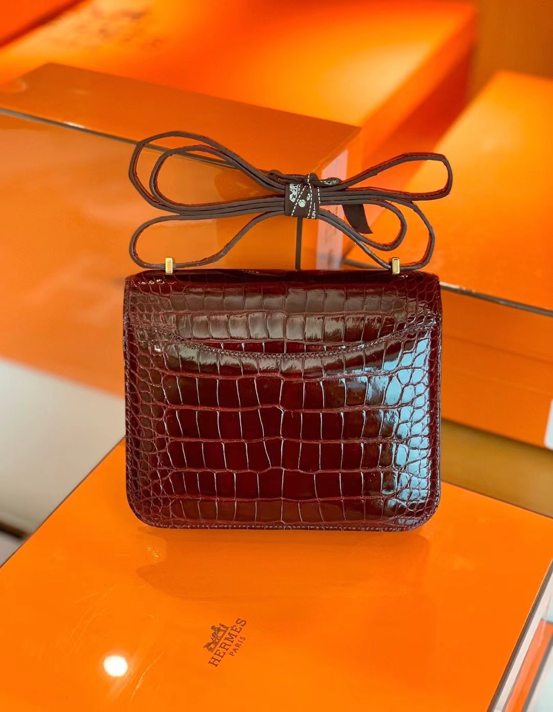 Britain HM Constance Mini 19cm 57 波尔多酒红 Bordeaux Crocodile