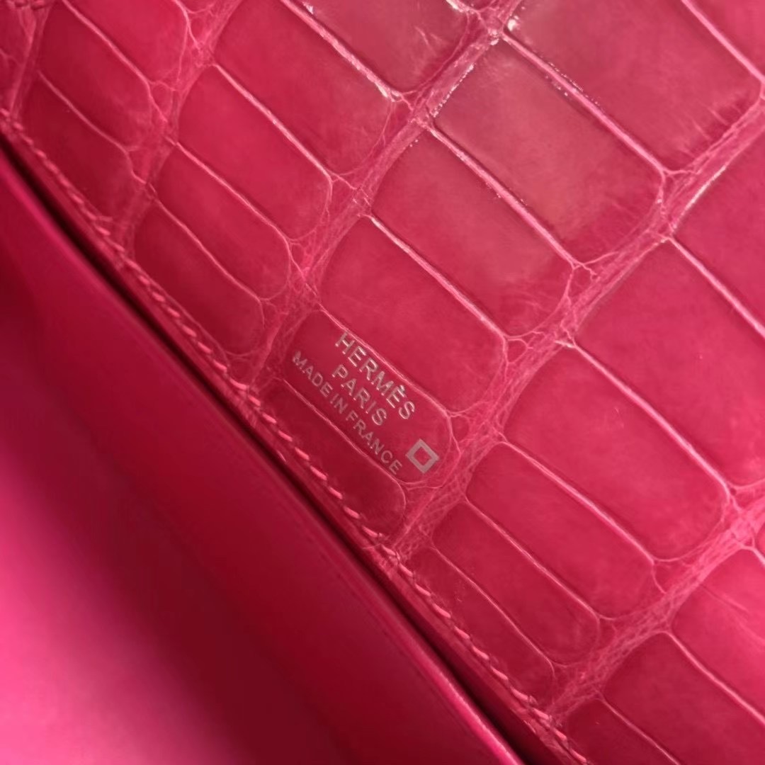 HM MiniKL pochette 22cm E5桃红色 Rose Tyrien 亮面方块 美洲鳄