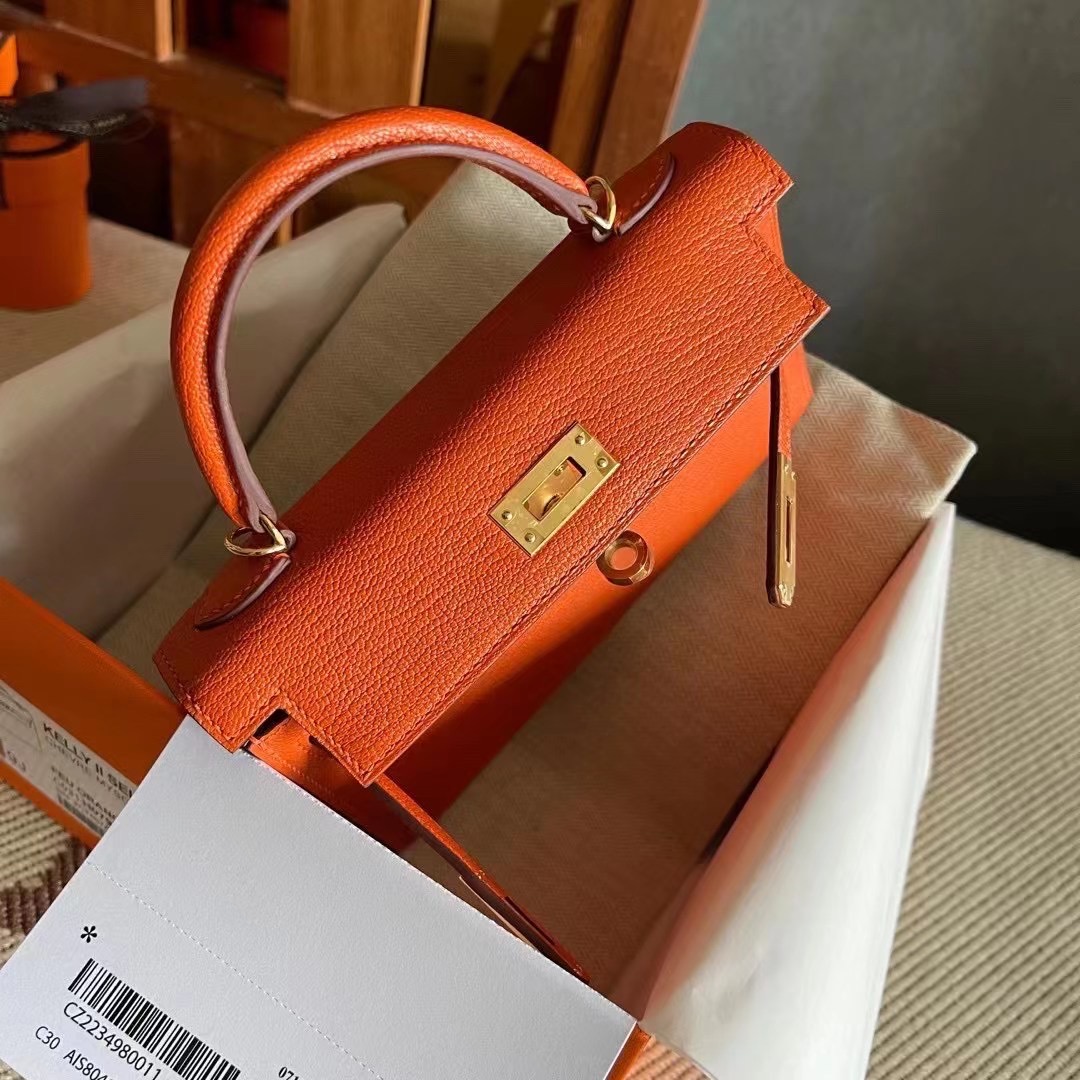 Hong Kong Factory HM Sac KL II Sellier Mini 9J Feu Orange Chevre Mysore