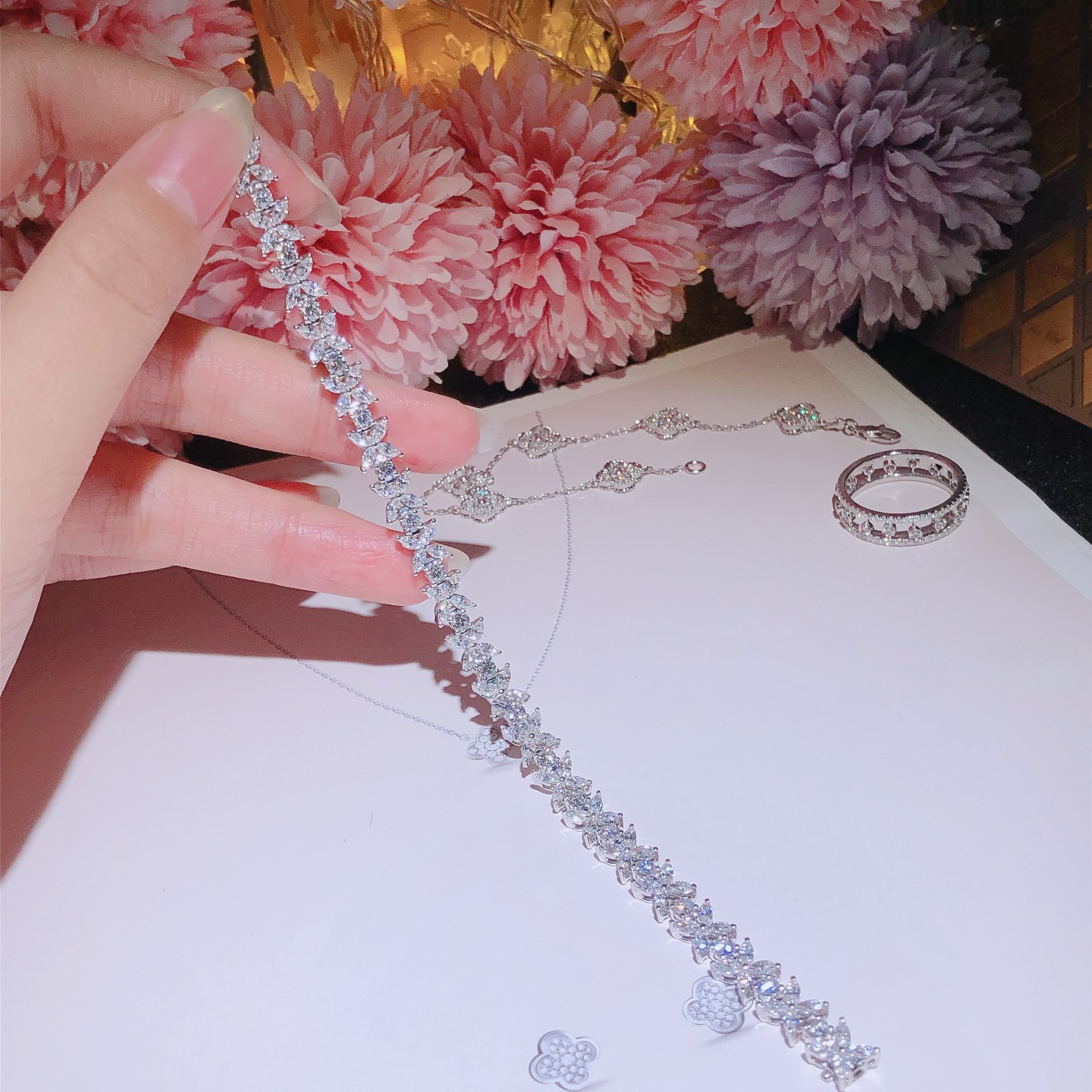 Tiffany Narrow Alternating Bracelet White Gold With Diamond