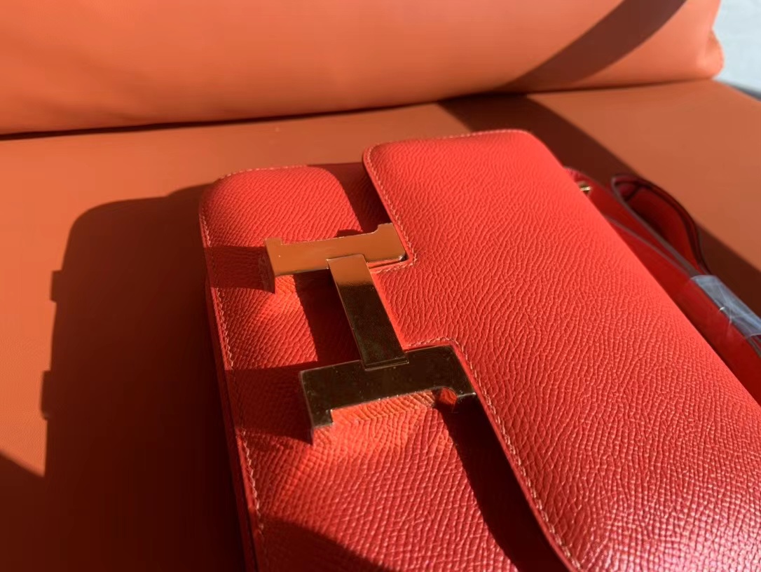 VIP一级品 constance 19cm Epsom 9J Geu 火焰橙/金扣 手工缝制 臻品鉴赏