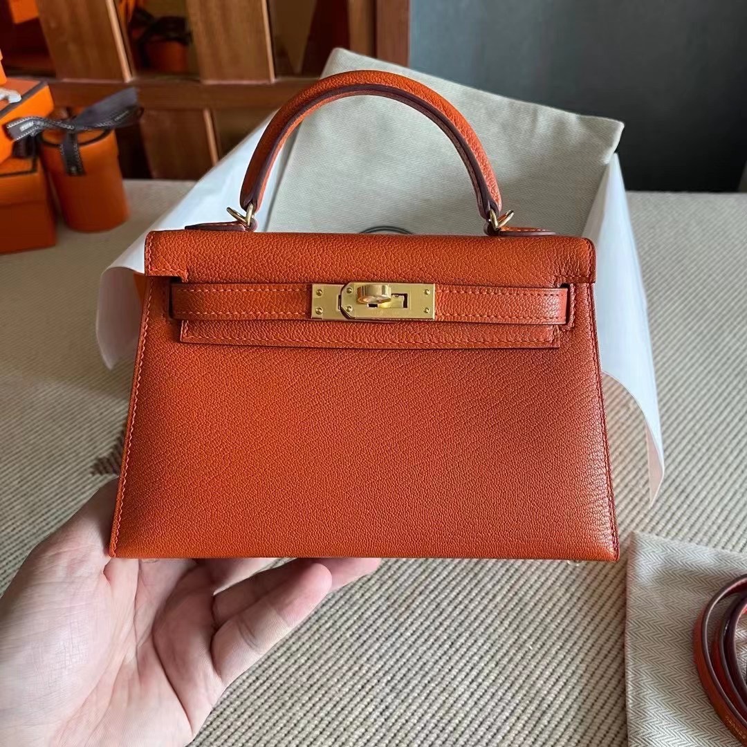 Hong Kong Factory HM Sac KL II Sellier Mini 9J Feu Orange Chevre Mysore