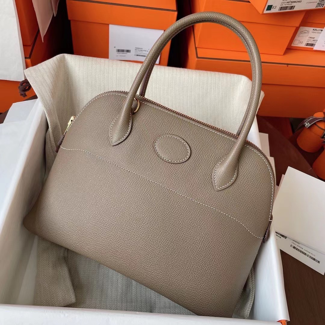 Dubai HM Bolide 27cm Epsom皮 18大象灰 金扣 Etoupe color