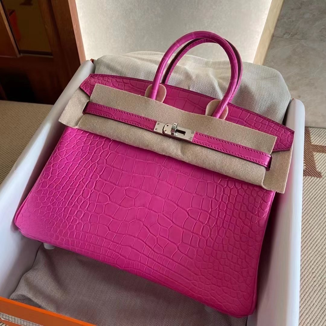 爱马仕铂金包价格 Abu Dhabi UAE HM BK 25cm 5R Rose Shocking 荧光粉色 Matte alligator crocodile 雾面方块 美洲鳄鱼
