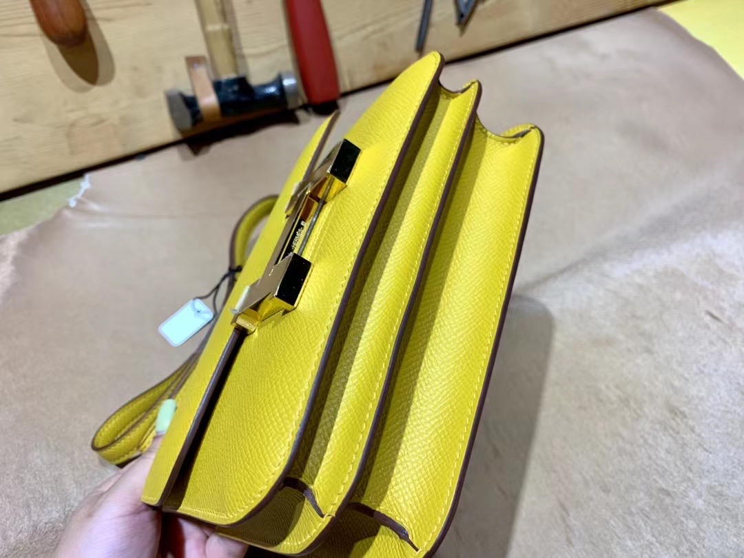 VIP一级品 constance 19cm EP 9D Jaune ambre琥珀黄/金扣 手工缝制 臻品鉴赏