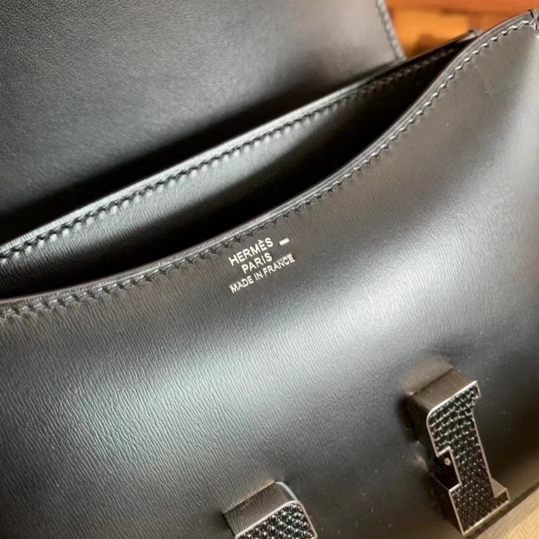 爱马仕康斯坦包 空姐包 HM Constance 18 Box calfskin CK89黑色 蜥蜴扣