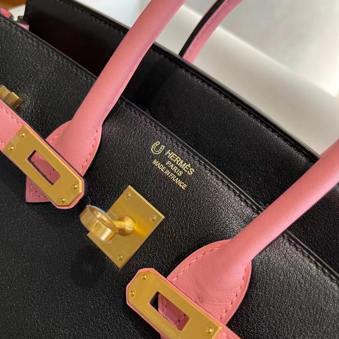 New York USA HM HSS BK Swift Leather 89 Noir + 1Q Rose Confetti 奶昔粉
