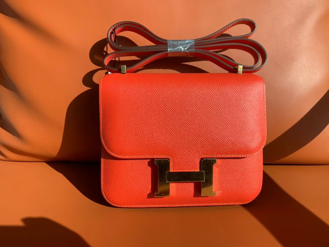 VIP一级品 constance 19cm Epsom 9J Geu 火焰橙/金扣 手工缝制 臻品鉴赏