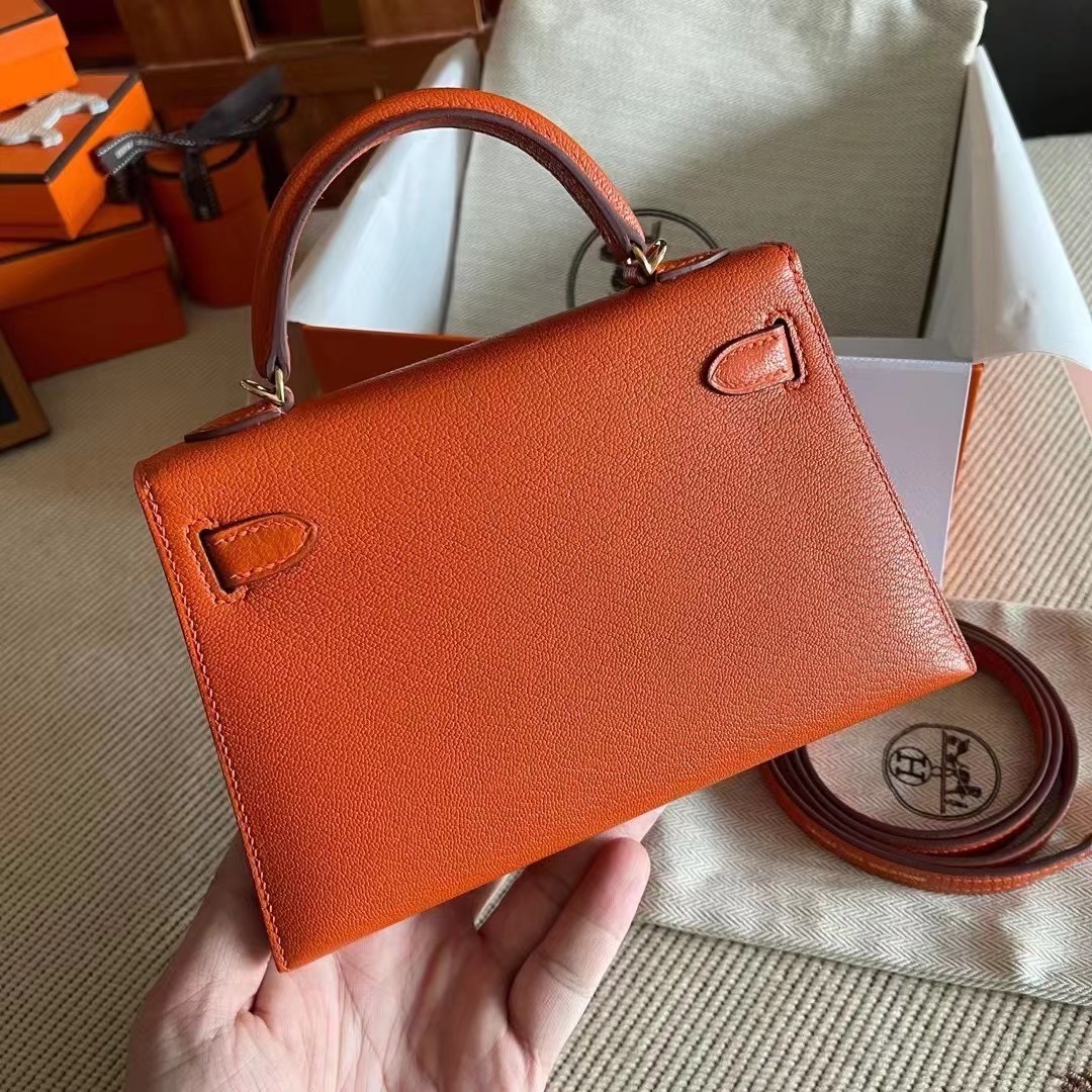 Hong Kong Factory HM Sac KL II Sellier Mini 9J Feu Orange Chevre Mysore