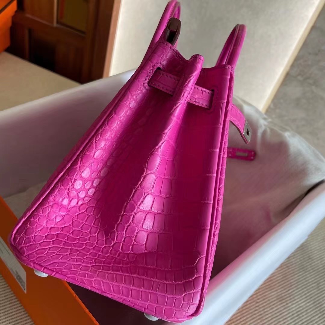 爱马仕铂金包价格 Abu Dhabi UAE HM BK 25cm 5R Rose Shocking 荧光粉色 Matte alligator crocodile 雾面方块 美洲鳄鱼