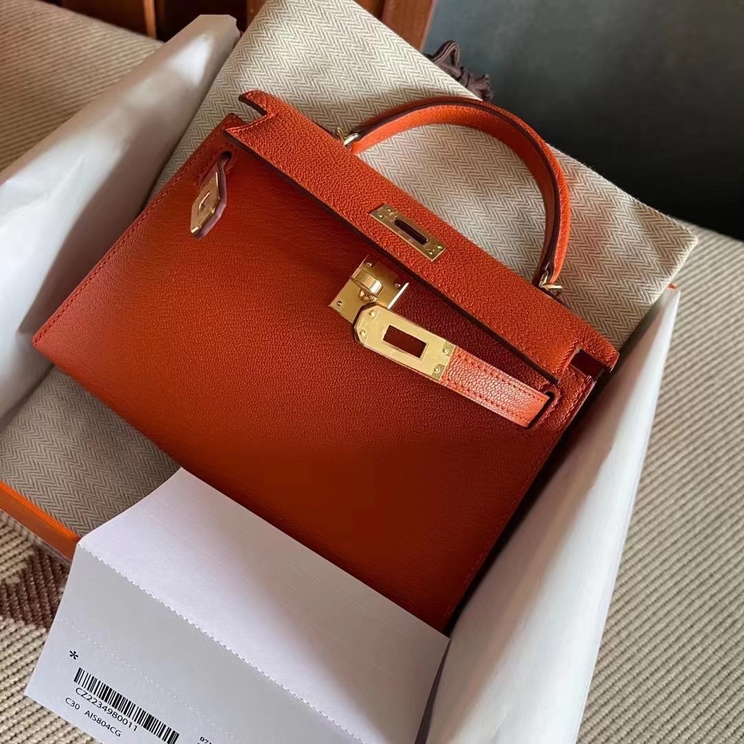 Hong Kong Factory HM Sac KL II Sellier Mini 9J Feu Orange Chevre Mysore