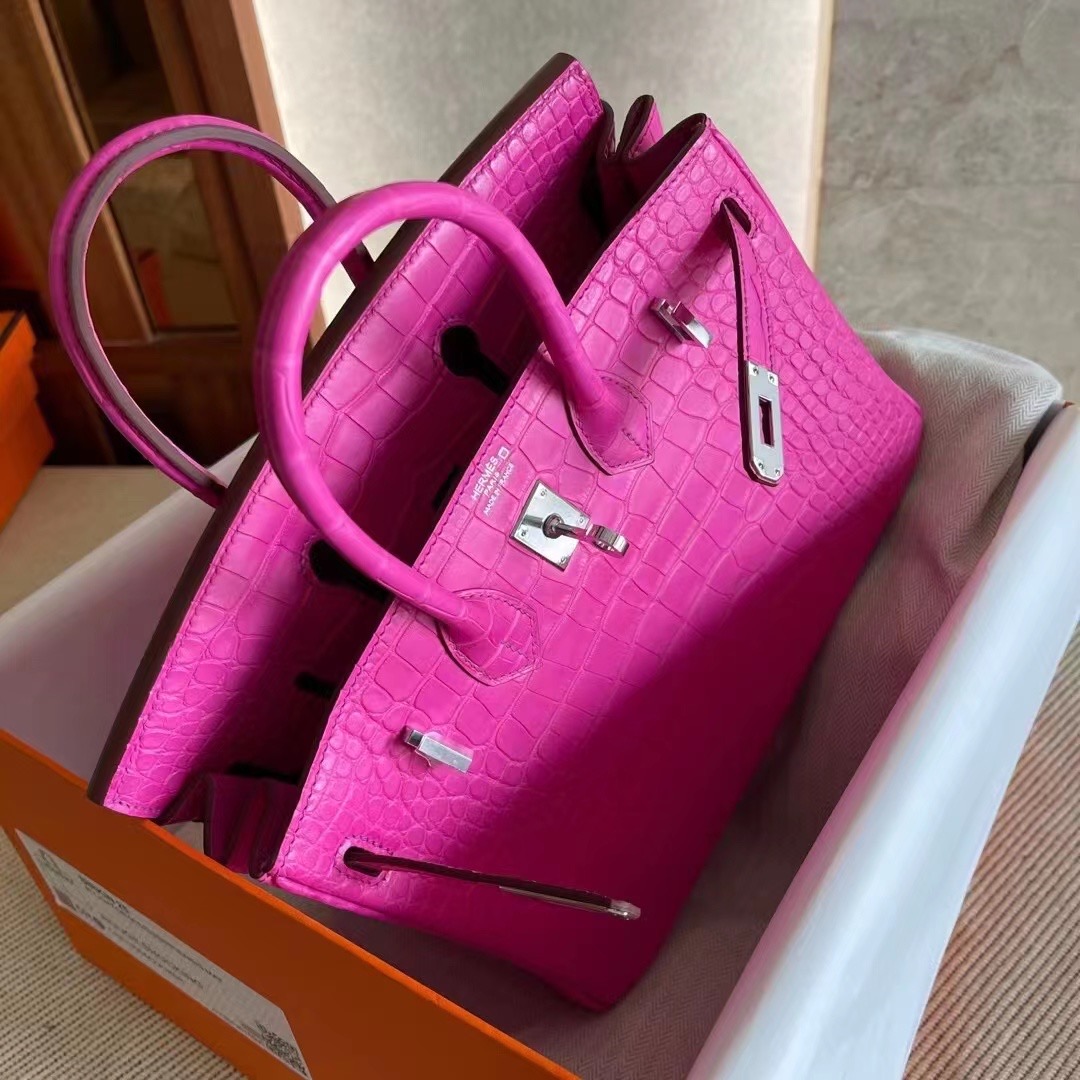 Abu Dhabi UAE HM BK 25cm Matte alligator crocodile 5R Rose Shocking 荧光粉色