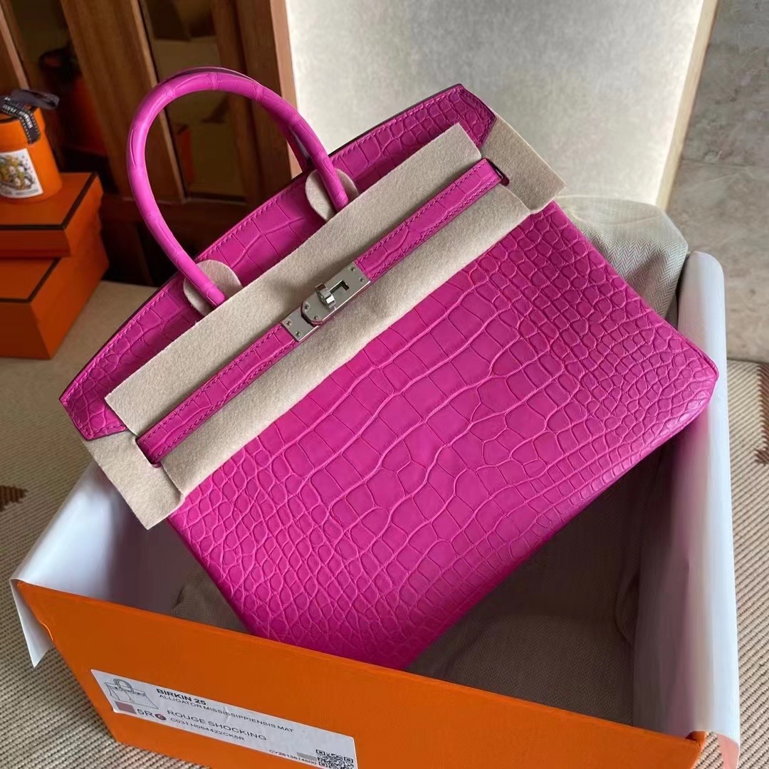 Abu Dhabi UAE HM BK 25cm Matte alligator crocodile 5R Rose Shocking 荧光粉色
