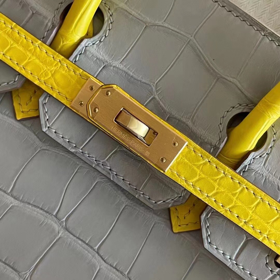 United Arab Emirates HM BK 25cm Matte Alligator Crocodile CC80 Griss Pearl / M9 Mimosa 金盏花黄