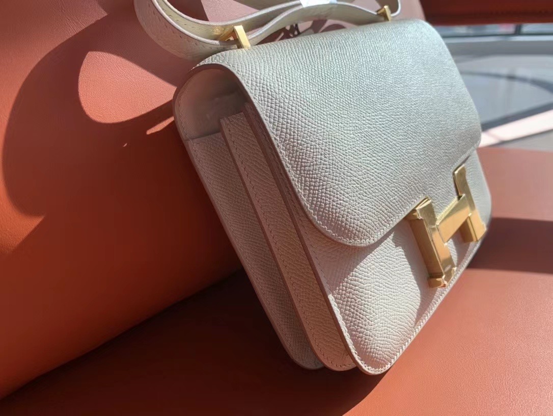 VIP一级品 constance 19cm EP皮 Craie 10 奶昔白/金扣 手工缝制 臻品鉴赏