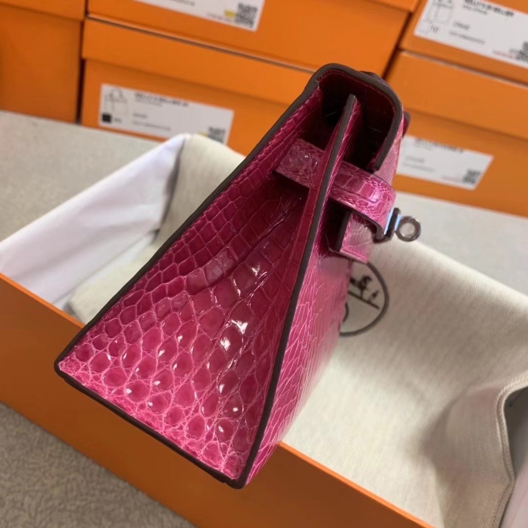HM MiniKL pochette 22cm E5桃红色 Rose Tyrien 亮面方块 美洲鳄