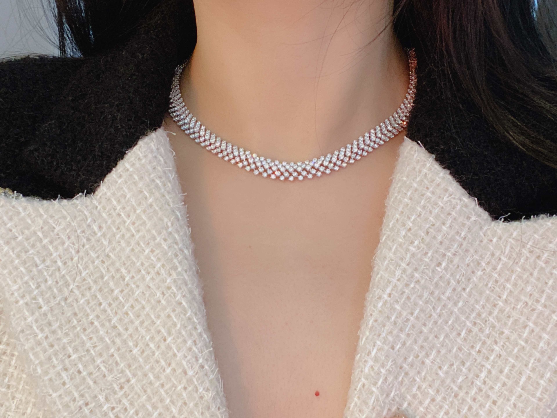 Wide version full diamond necklace luxury style