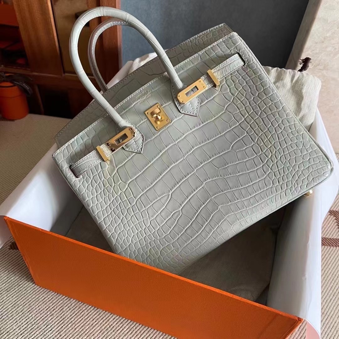 BK 25 Mist Face Alligator 80 Pearl Grey Gold Buckle Spot