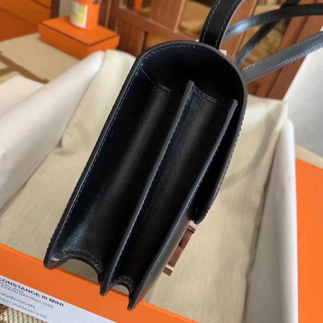 爱马仕康斯坦包 空姐包 HM Constance 18 Box calfskin CK89黑色 蜥蜴扣