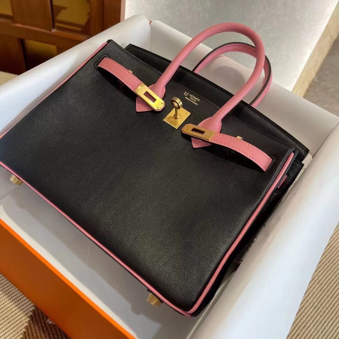 New York USA HM HSS BK Swift Leather 89 Noir + 1Q Rose Confetti 奶昔粉